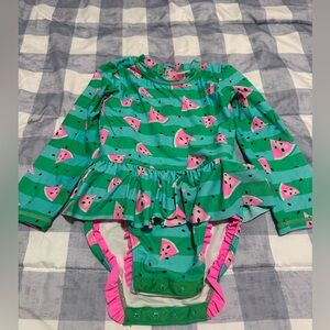 Green and Pink Watermelon Print Swimsuit